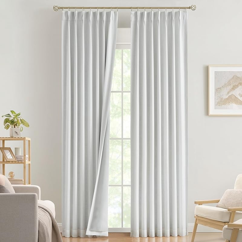 MY White Pinch Pleated Full Blackout Curtains Thermal Insulated Window ...