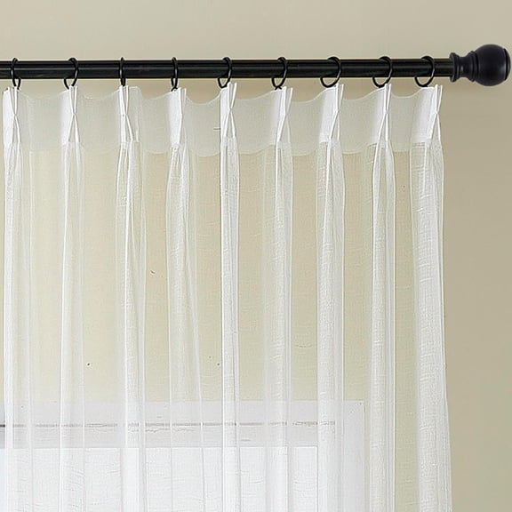 Off White Pinch Pleated Sheer Curtain 84 Inches Long 1 Panel, Thin Textured Linen Look Sliding Glass Door Ceiling Curtain, Rustic Living Room Curtains & Drapes, Window Treatments Decor