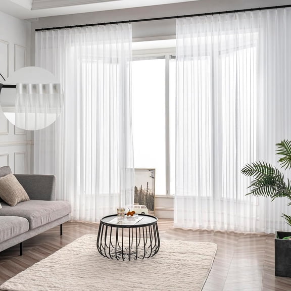 Off White Pinch Pleated Sheer Curtains 84 Inches Long 2 Panels, Thin Textured Linen Look Living Room Drapes Window, Ivory Sliding Glass Door Ceiling Curtain with Rings & Hooks & Back Tab