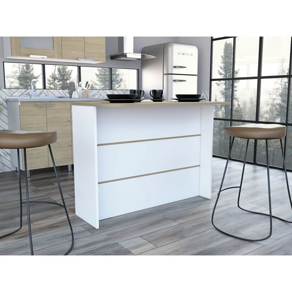 White/ Pine Kitchen Island - Comes With Long-lasting Design And 2 Shelf, Modern Rectangular Has Ample Limited Storage Solution