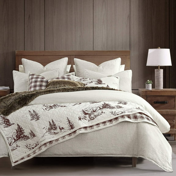 Paseo Road White Pine 2 Piece Brown Pine Tree Woodland Print, Reversible Cotton Quilt Set, Lodge Bedding, Twin