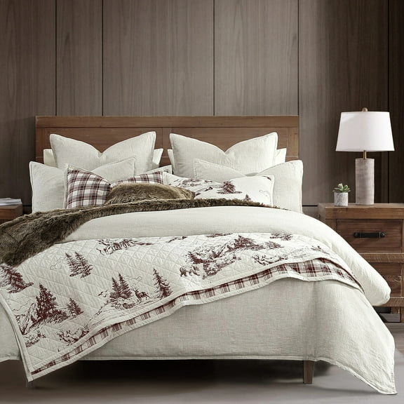 White Pine with Deer and Bear Reversible Quilt Set - Twin, Queen or King