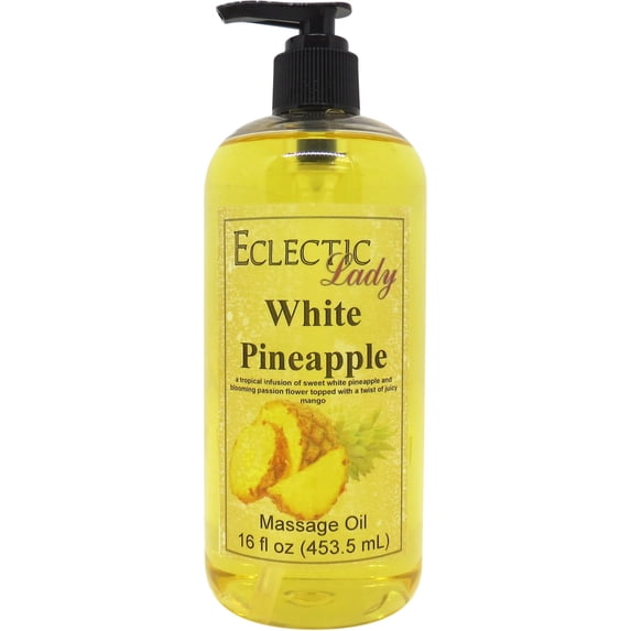 White Pineapple Massage Oil by Eclectic Lady, 16 oz, Sweet Almond Oil and Jojoba Oil