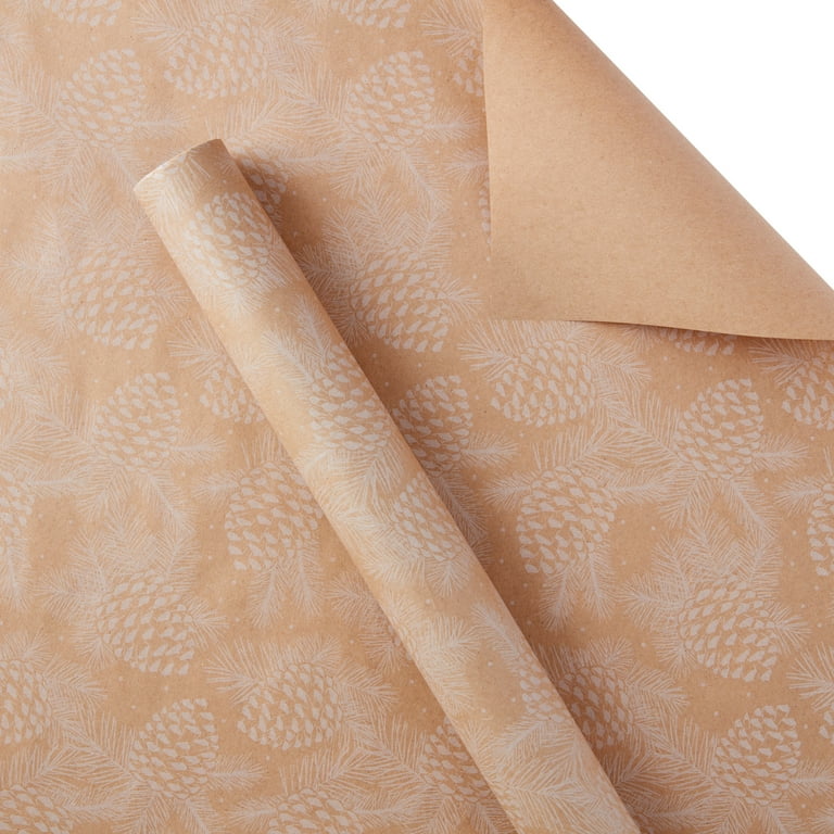 White Pinecones Kraft Wrapping Paper, Premium Gift Wrap, Christmas