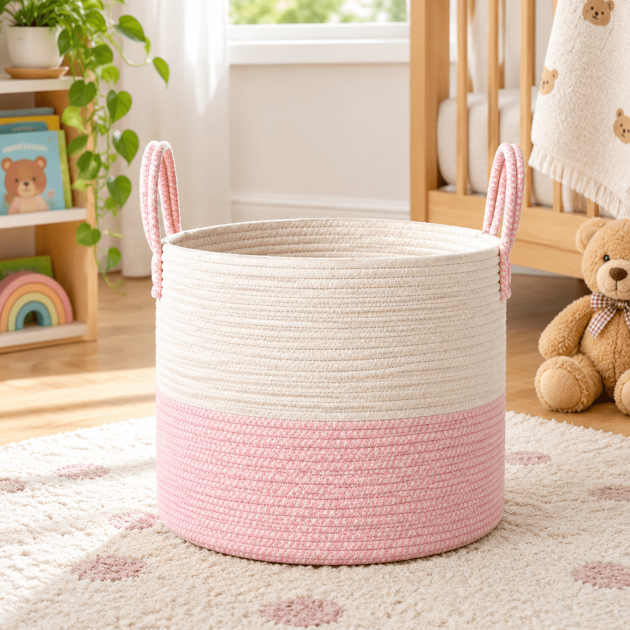 White&Pink 115L Extra Large Cotton Rope Blanket Storage Basket ...