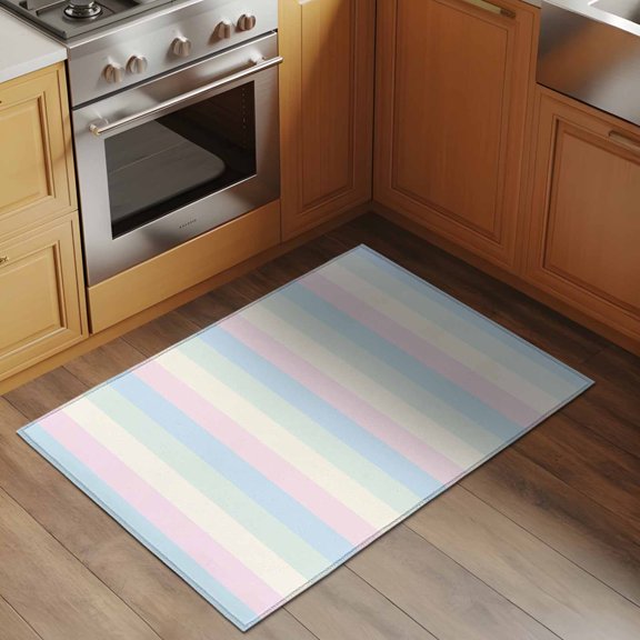 White Pink 2x3 Rug for Entryway Front Door Kitchen Sink Area, and Light Blue Simple Line Colored Block Low Pile Washable Non Slip Rectangle Area Rug