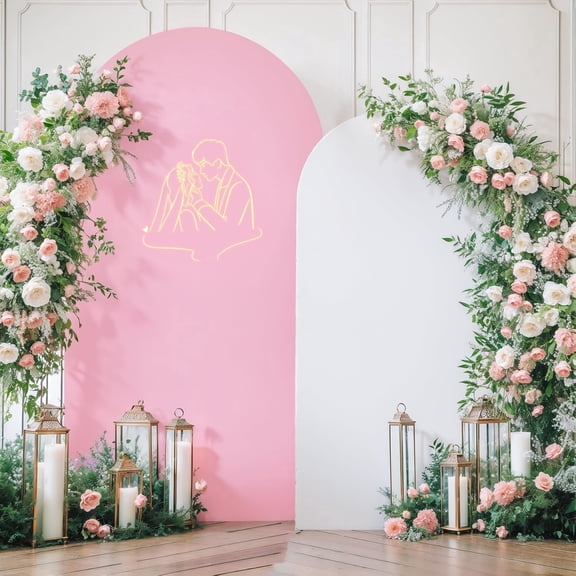 White Pink Arch Backdrop Cover Wedding Arch Covers 7.2 and 6ft Party Arch Backdrop Stand Cover Baby Shower Spandex Birthday Stretchy Photo Arch Covers Set of 2