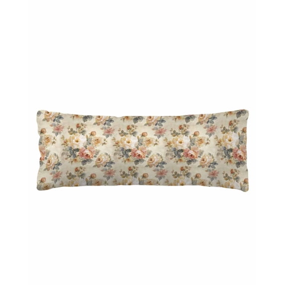 White Pink Beige Peony Body Pillow Cover 20 x 54 Inch Decorative Pillow Cover Farmhouse Vintage Floral Botanical Lumbar Pillowcase Seasonal Rectangle Cushion Case for Couch Sofa Bed Living Room