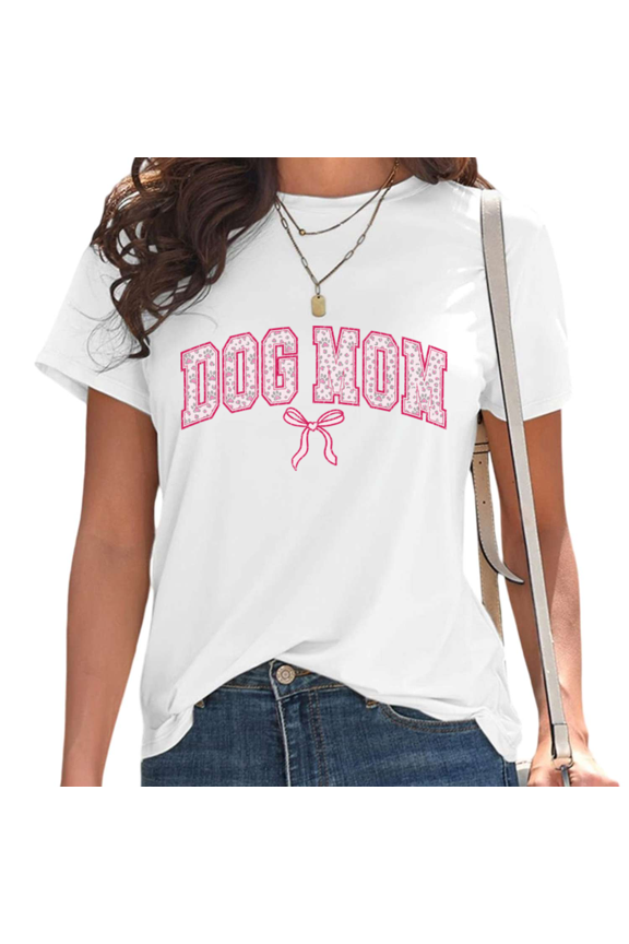 White Pink Bow Dog Mom Floral Print Tshirt Graphic Tees Shirts Coquette Pet Parent Fashion Birthday Gift Casual Wear Tops S-5XL