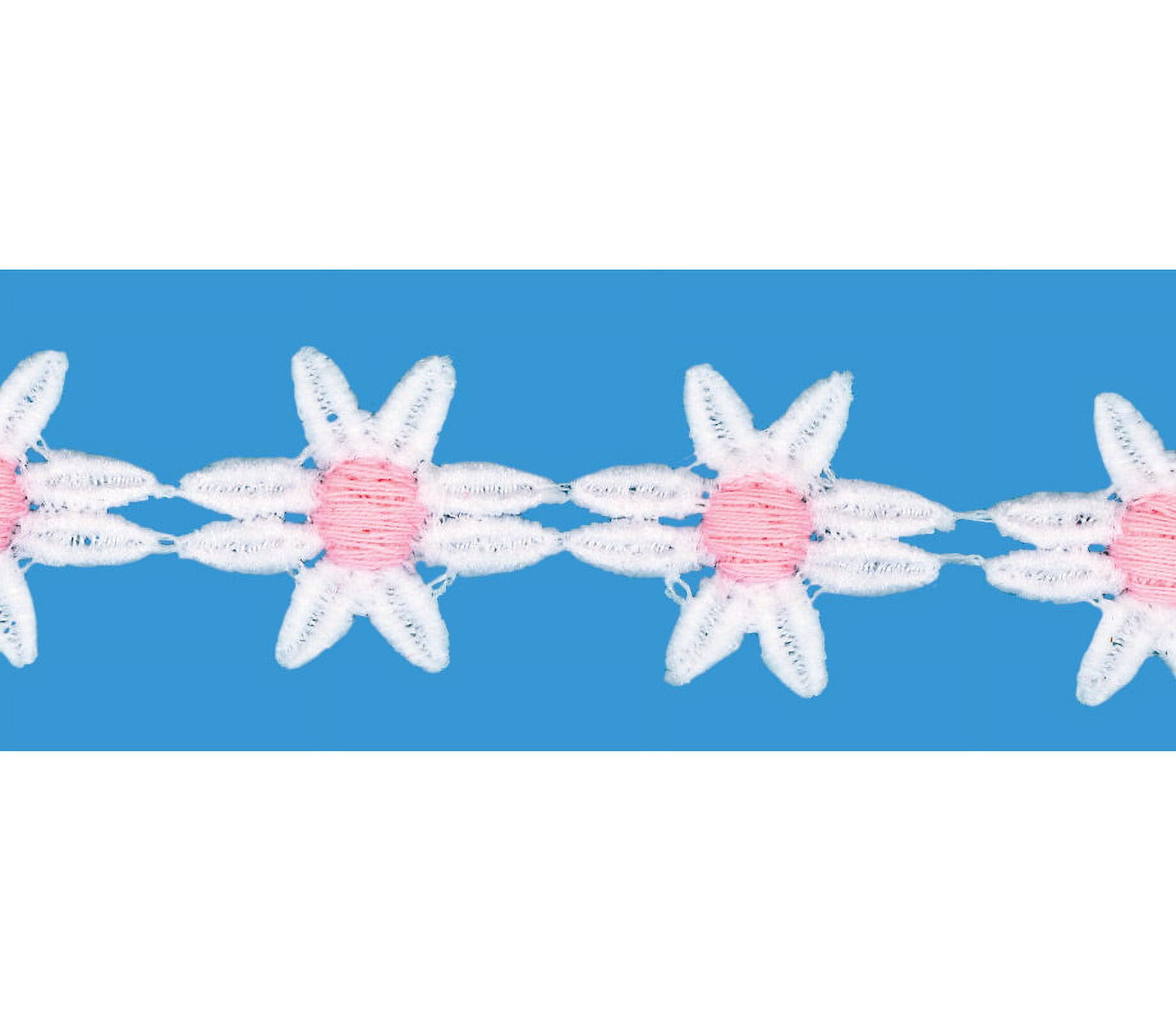White/Pink Center 1 Inch Daisy Venice Lace