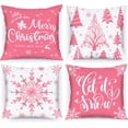 thumbnail image 1 of White and Pink Christmas Throw Pillow Covers 16x16 Set of 4, 16 inch Decorative Xmas Cushion Covers Pillow Cases for Home Bedroom Room Holiday Couch Decor Decorations, 1 of 6