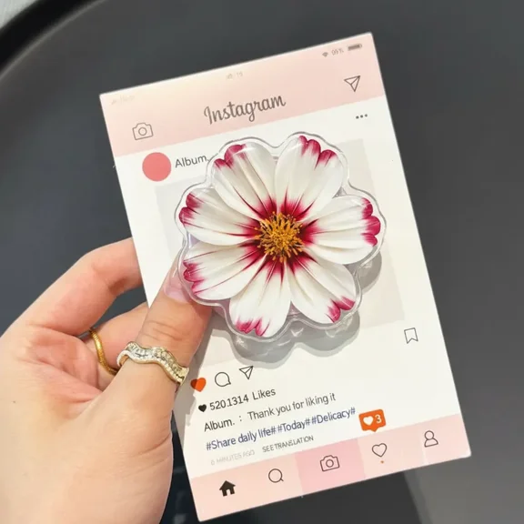 White Pink Cosmos Flower Magnetic Phone Grip  Floral Magnetic Pop Socket & Kickstand