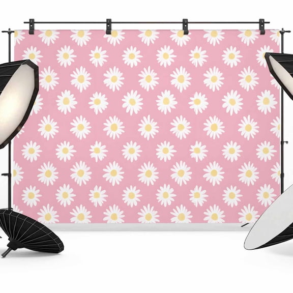 White Pink Daisy Backdrop for Photoshoot,Photography Photo Studio Background Wall Backdrop,Spring Summer Floral Botanical Back Drop Banner Panel for Portraits Wedding Live Streaming Decor 12x8Ft