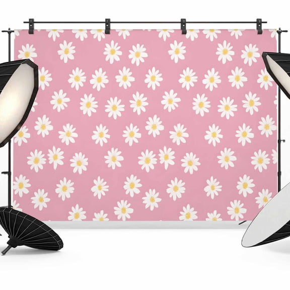 White Pink Daisy Backdrop for Photoshoot,Photography Photo Studio Background Wall Backdrop,Spring Summer Floral Farmhouse Back Drop Banner Panel for Portraits Wedding Party Live Streaming Decor 7x5Ft