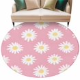 thumbnail image 1 of White Pink Daisy Large Area Rugs for Bedroom Living Room, Soft Non Slip Carpet Bedside Rug, Spring Summer Floral Botanical Round Floor Cover Kitchen Accent Rug 7' for Dining Room/Office, 1 of 9