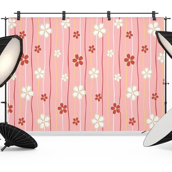 White Pink Floral Photography Backdrop 7x5FT, Japanese Style Petals Dark Lines Pink Photo Backdrops, Background for Photography Studio Photo Studio Background, Back Drop for Photoshoot
