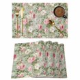 thumbnail image 1 of White Pink Flower Placemats Set of 6, Shabby Chic Spring Vintage Leaf Green Placemats for Dining Table, Place Mats for Kitchen Tabletop, Waterproof Wipeable Dining Table Mats Set, 1 of 9