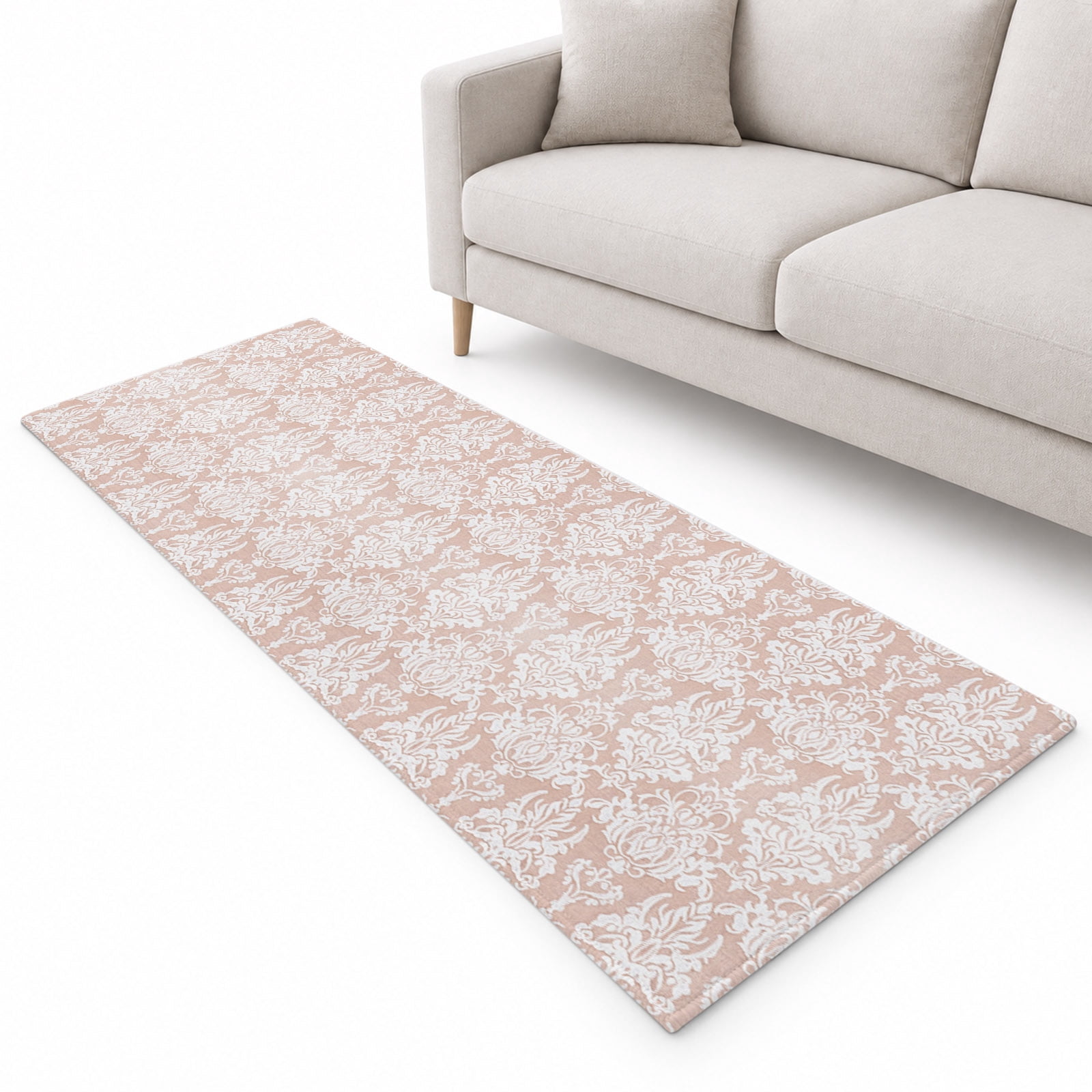White Pink Flower Runner Rug 2.6'x10', Middle East Soft Mat Non-Slip ...