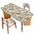 thumbnail image 1 of White Pink Flower Table Cloths for 3 Foot Rectangle Tables, Shabby Chic Spring Vintage Leaf Green Patio Waterproof Elastic Fitted Tablecloths, Washable Rectangular Table Cover for Camping, 1 of 8
