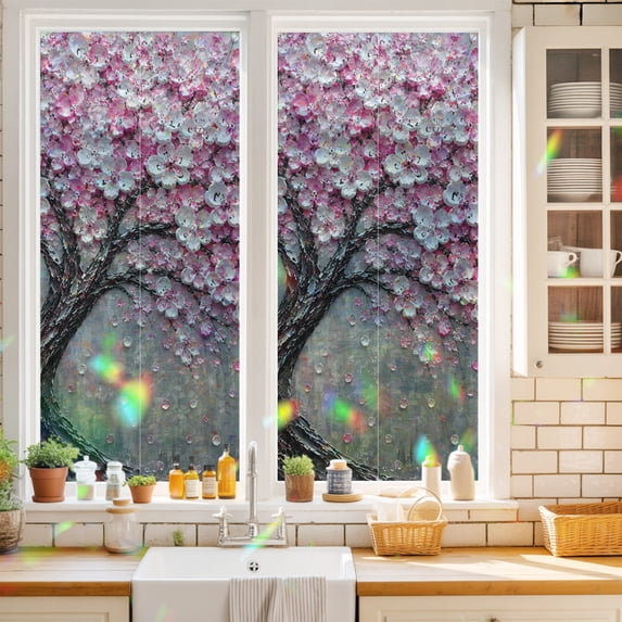 Windows 3 Flower White Pink Flower Tree Window Privacy Film,Decorative Windows Static ...