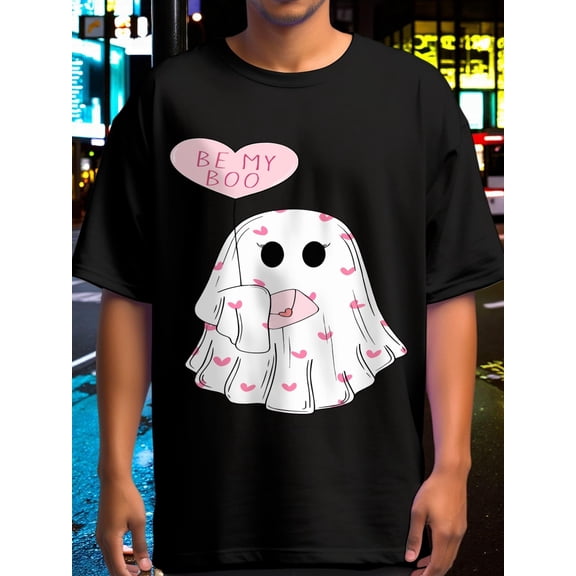 White with Pink Hearts & Stars Design, Perfect for Back to School, Casual Wear, and Everyday Fun, Everyday Tshirt | Playful Design | Comfortable Fit, Ghost Shirt