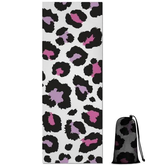 White and Pink Of Leopard Print Hot Yoga Mat Towel Non Slip for Hot Yoga - Quick-Drying Yoga Mat Cover with 4 Corner Pockets with Travel Bag - Hot Yoga Towel Non Slip 70"x26"