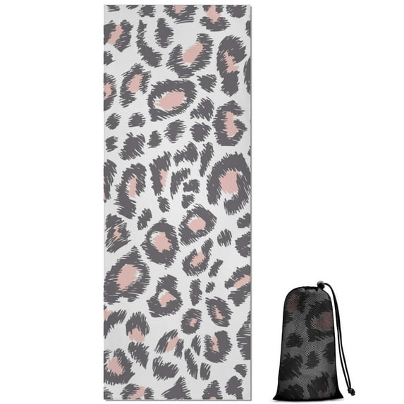 White and Pink Of Leopard Print Hot Yoga Mat Towel Non Slip for Hot Yoga - Quick-Drying Yoga Mat Cover with 4 Corner Pockets with Travel Bag - Hot Yoga Towel Non Slip 74"x26"