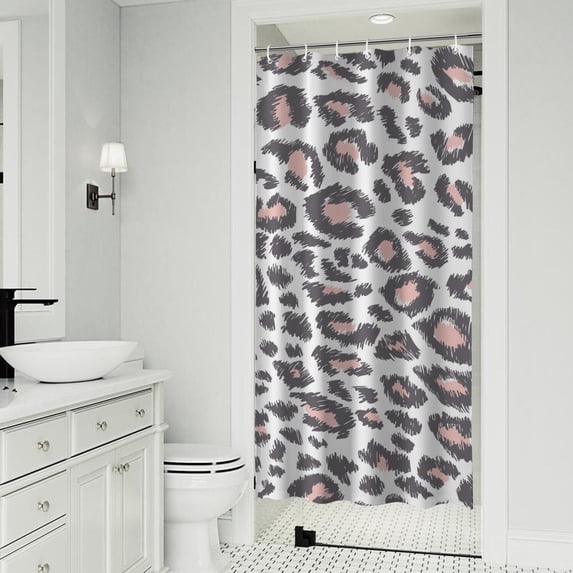 White and Pink Of Leopard Print Shower Curtain 36"x72" ,Bathroom Decorative Shower Curtains Set with 12 Hooks,Modern Waterproof Washable Shower Curtain