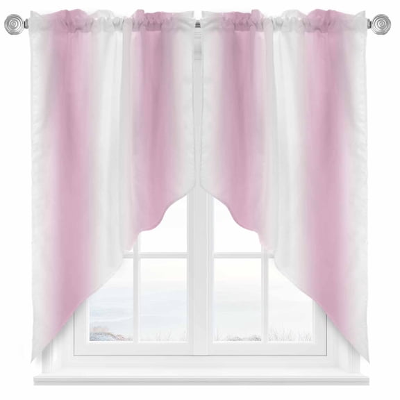 White Pink Swag Valances for Windows 2 Pack Gradient Modern Ombre Art Swag Kitchen Curtains 63 Inches Long Rod Pocket Short Window Treatment for Kitchen Bathroom 36"x63"