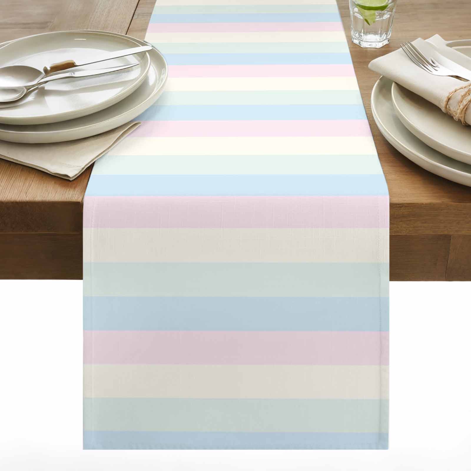 White Pink Table Runner 13x120 inch and Light Blue Simple Line Colored ...
