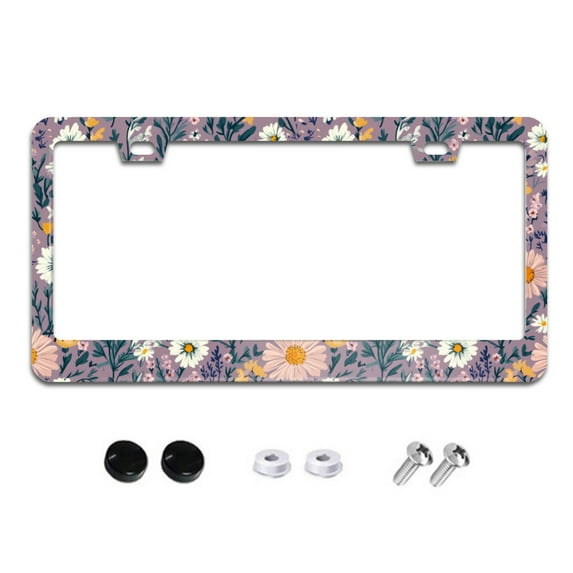 White Pink Yellow Daisies License Plate Frames for Women Men Car Plate Holder Cover Metal Tag Aluminum Car Accessories Front Rear Plate Decor