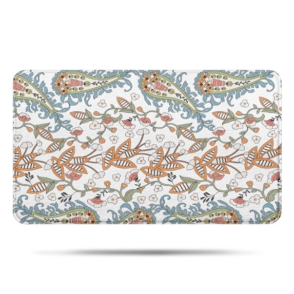 White Pioneer Flower and Paisley Pattern Bathroom Rugs Mat,Non Slip Microfiber Bathroom Rug,Rubber Backing,Soft Bathroom Mats for Bathroom Floor,Tub and Shower,17x30in(43x75cm)