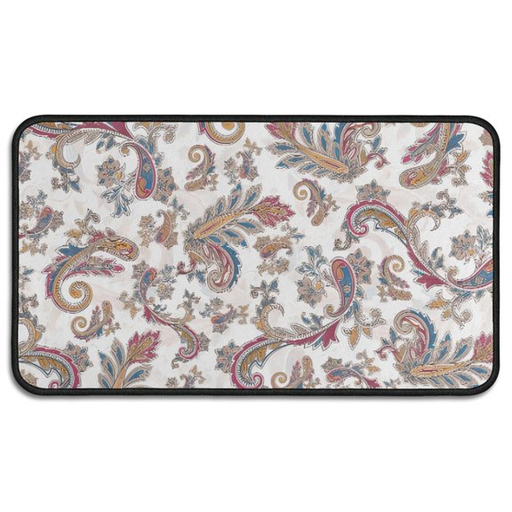 White Pioneer Flower and Paisley Pattern Door Rugs,Washable Non Slip Door Mats Indoor,Decorative Door Mats,Entry Mat Indoor for Entrance,Bedroom,Kitchen,Bathroom,30"x17"