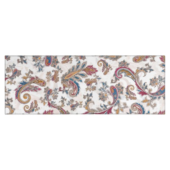 White Pioneer Flower and Paisley Pattern Kitchen Rug Mat,Kitchen Runner Rugs Non Skid Washable,Decorative Kitchen Floor Mats for Kitchen,Sink,Laundry,17"X47"