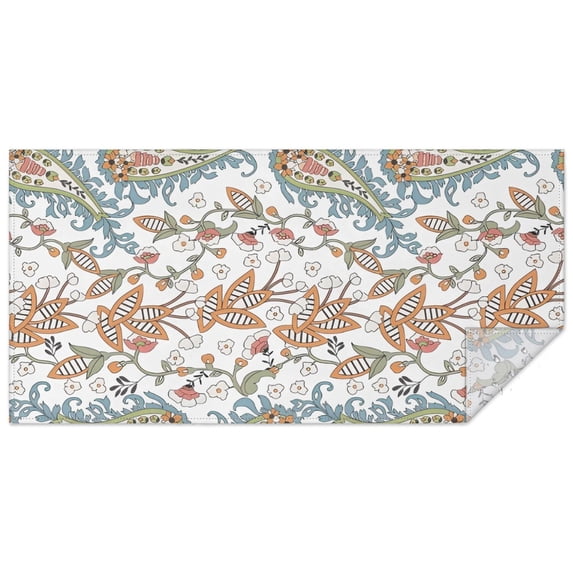 White Pioneer Flower and Paisley Pattern Rectangle Tablecloth 60"x120",Waterproof Polyester Rectangle Table Cloth, Wipeable Spillproof Polyester Tablecloth for Dining, Camping, Indoor and Outdoor