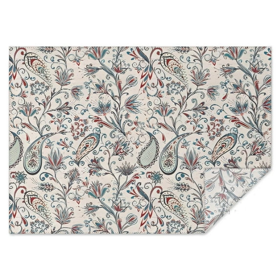 White Pioneer Flower and Paisley Pattern Rectangle Tablecloth 60"x84",Waterproof Polyester Rectangle Table Cloth, Wipeable Spillproof Polyester Tablecloth for Dining, Camping, Indoor and Outdoor