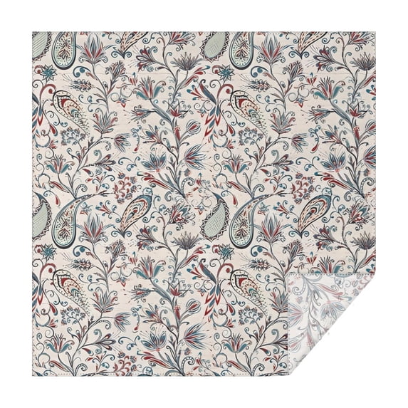 White Pioneer Flower and Paisley Pattern Square Tablecloth,Waterproof Square Table Cover,Wipeable Spillproof Washable Table Cover for Home Kitchen Party Decor 42"X42"(107x107cm)