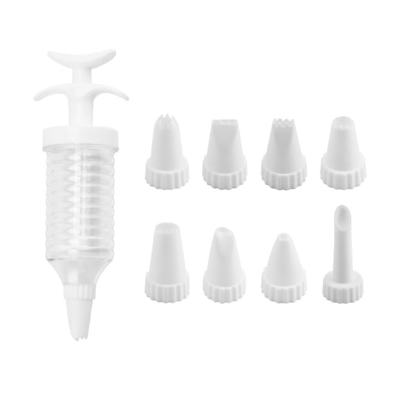 White Pipe Nozzles with Syringe,8pcs Plastic Cream Baking Piping Nozzle Dispenser Icing Pastry Tips Tube Decoration Tool, for Cupcake and Cake,Decorating Tools, Kitchen Utensils and Gadgets