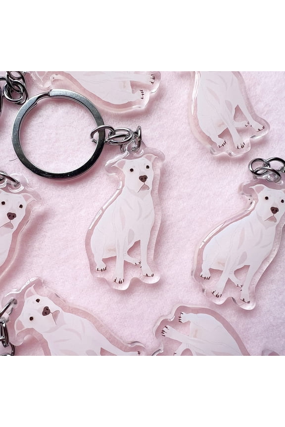 White Pit Bull, Staffy Keychain, Acrylic Keychain, American Pit Bull Keychain, Dog Keychain, Original Artwork Keychain (1 keychain)