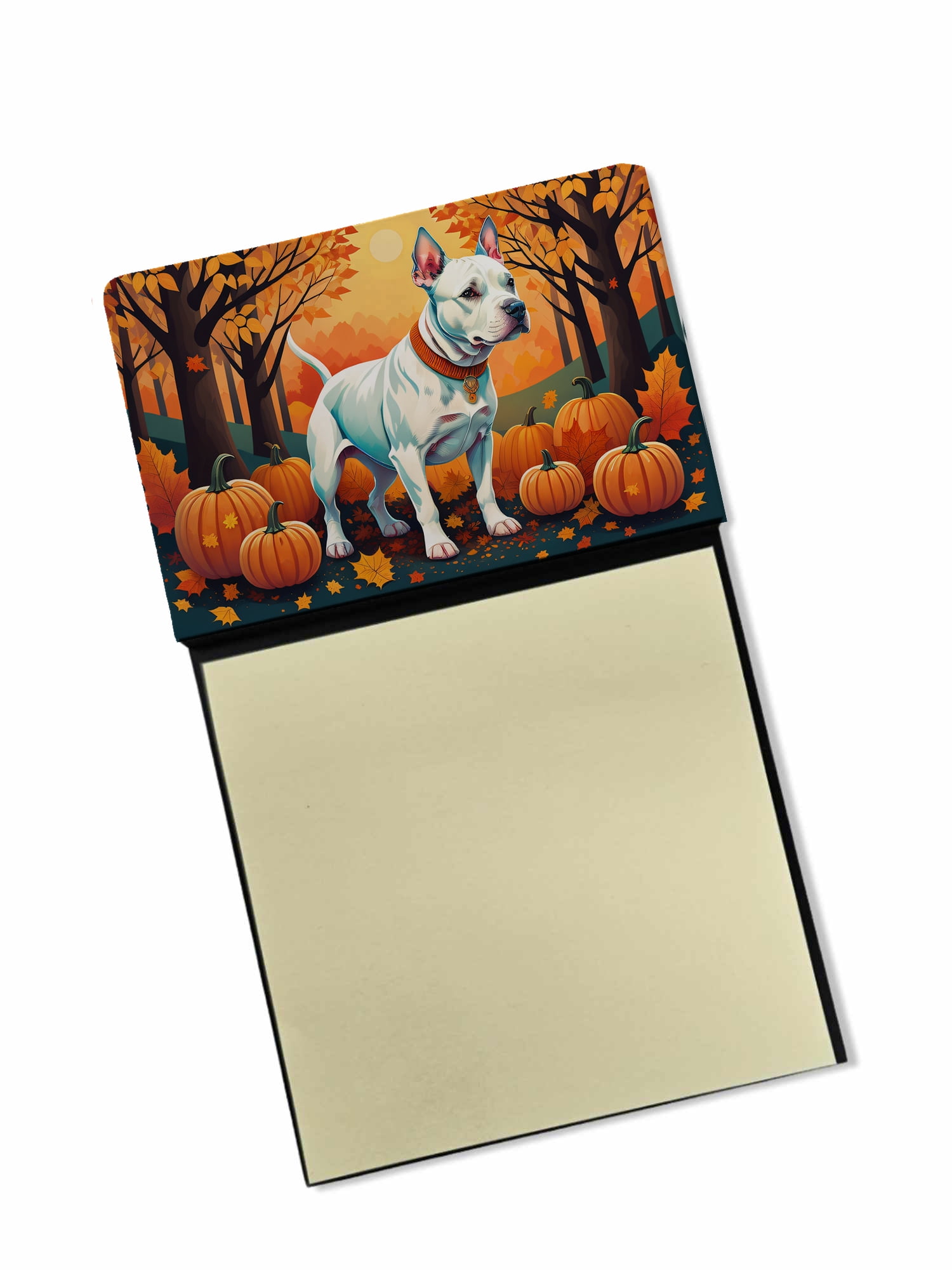 White Pit Bull Terrier Fall Sticky Note Holder 3.25 in x 5.25 in