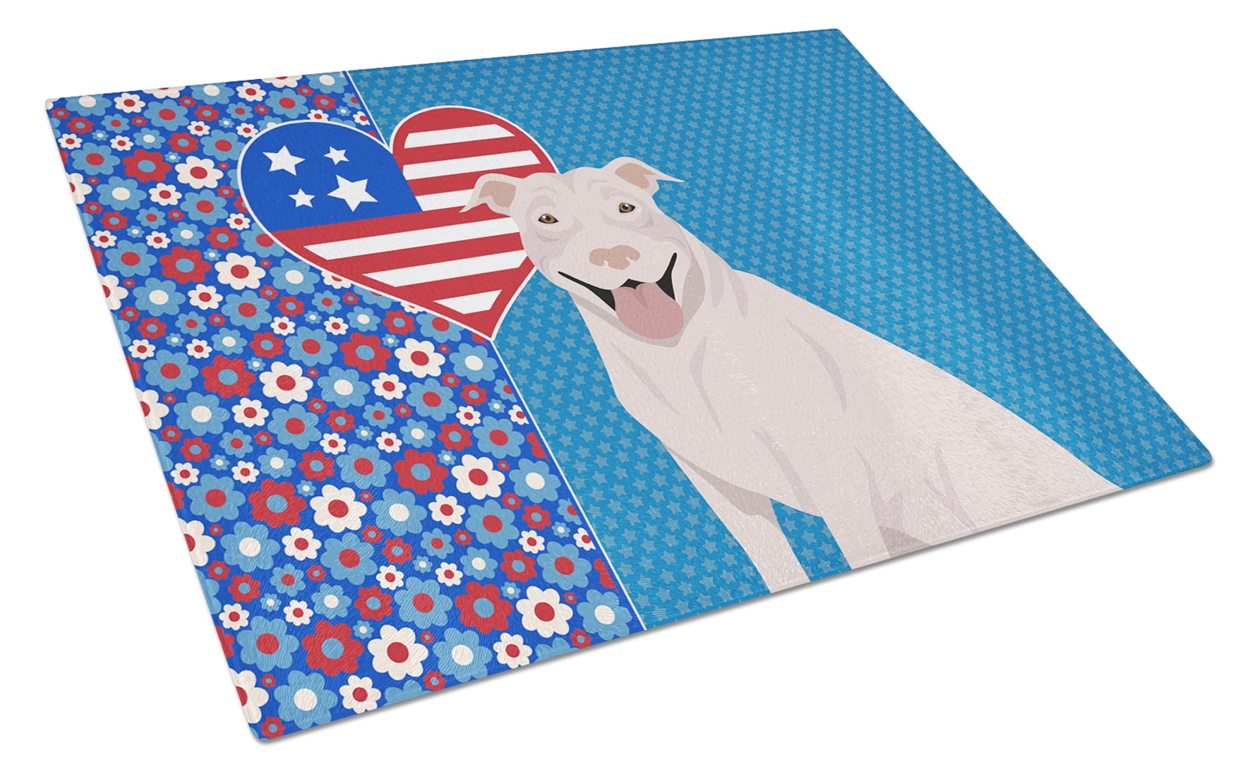 White Pit Bull Terrier Glass Cutting Board Large 12 in x 15 in