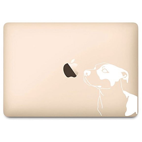 White Pitbull Dog Breed Sniffing Apple Decal for 12" Macbook