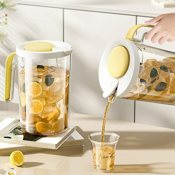 White Pitcher With Built-In Filter Plastic Beverage Dispenser for Fridge, Tea/Cold Brew Water Jug with Leakproof Lid, Space Saving Design for Home, Restaurant, Outdoor