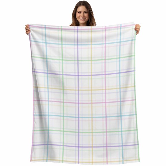 White Plaid Grid Blanket Soft Cozy Warm Throw Blanket for Couch, Plush Fuzzy Flannel Fleece Blankets for Sofa, Colorful Line Modern Simple Geometric Bed Blankets Lightweight Gifts for Women, 30"x40"