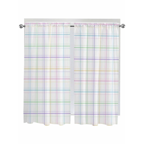 White Plaid Grid Living Room Curtains 2 Panel, Colorful Line Modern Simple Geometric Cafe Window Treatment, Extra Long Farmhouse Bedroom Bathroom Kitchen Curtains Drapes 104"x72"