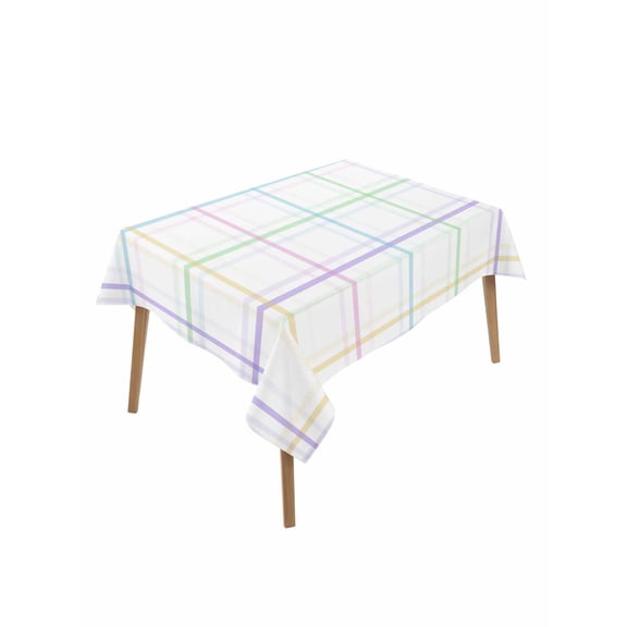 White Plaid Grid Table Cloth, Waterproof Tablecloth for Rectangle Tables, Colorful Line Modern Simple Geometric Reusable Washable Fabric Table Cover for Restaurant Kitchen Dining Tables 60"x102"