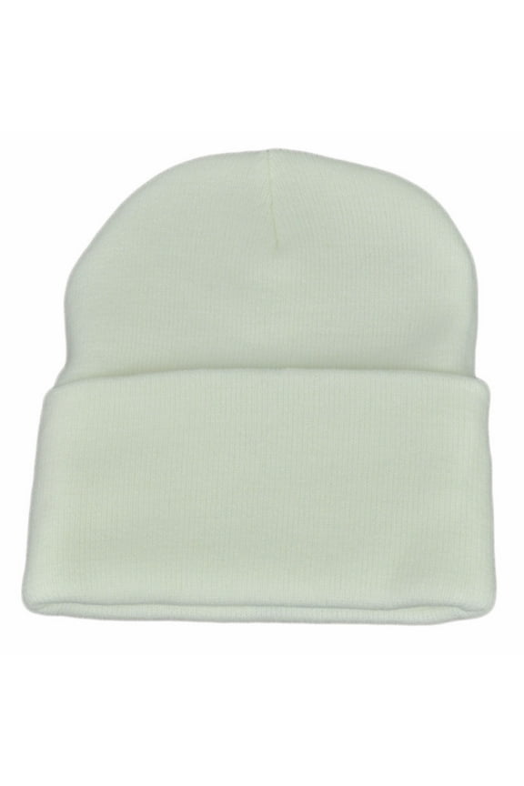 White Plain Blank Solid Cuffed Knit Beanie Toque Hat Winter Thick Skully Cold