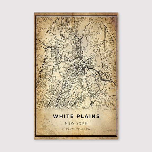 White Plains NY Map Print: Modern Vintage Wall Artfor Living Room Bedroom Office Farmhouse Neutral Home Artwork Ready to Hang 8x12 inch
