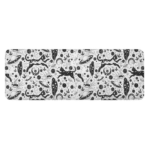 White Planet Cat Feather Pattern Kitchen Rug Mat,Kitchen Runner Rugs Non Skid Washable,Decorative Kitchen Floor Mats for Kitchen,Sink,Laundry,17"x47.2"