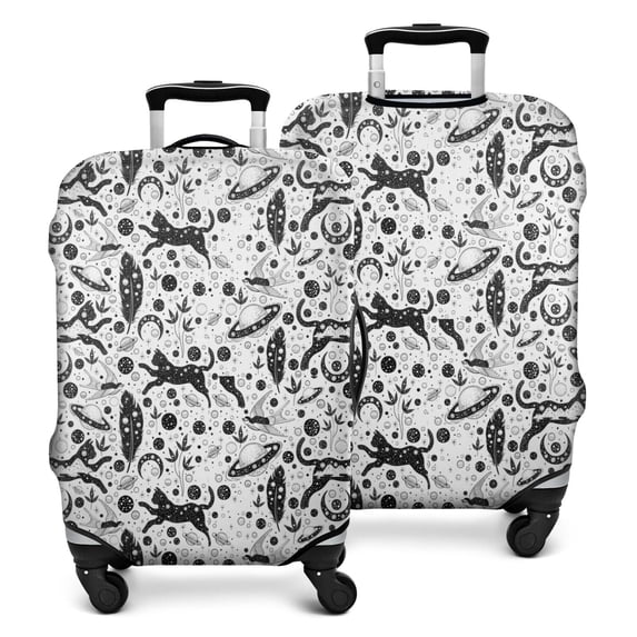 White Planet Cat Feather Pattern Luggage Cover Fashion Suitcase Cover Baggage Covers Fit 25-28 Inch Luggage (Go Travel)